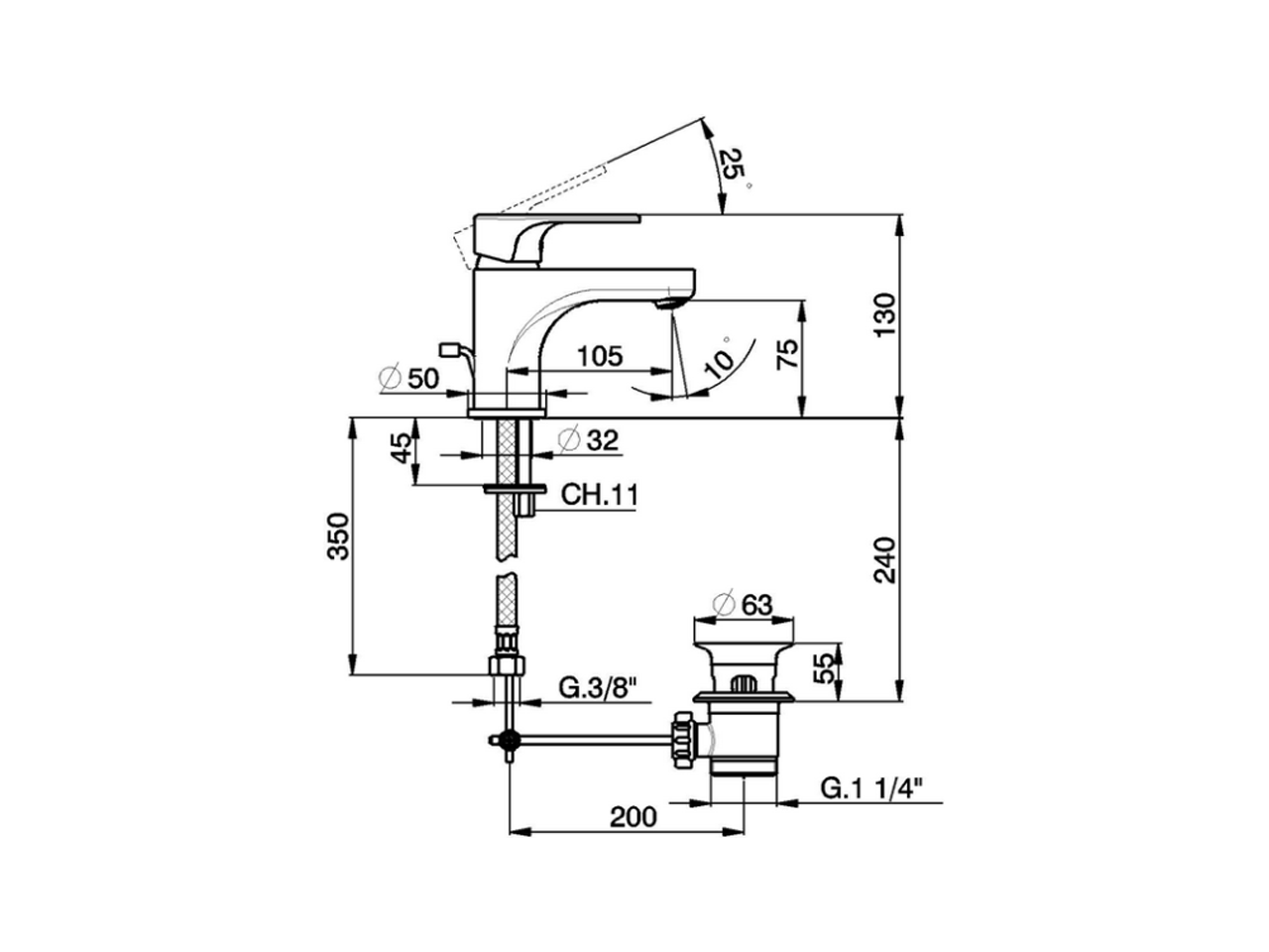 Смеситель для раковины Cisal Alma Energy Save A3000515/A3000545 схема 2