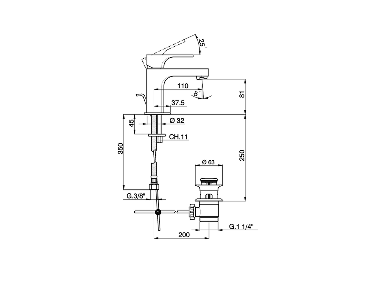 Смеситель для раковины Cisal Cubic Energy Save CU000515/CU000545 схема 2