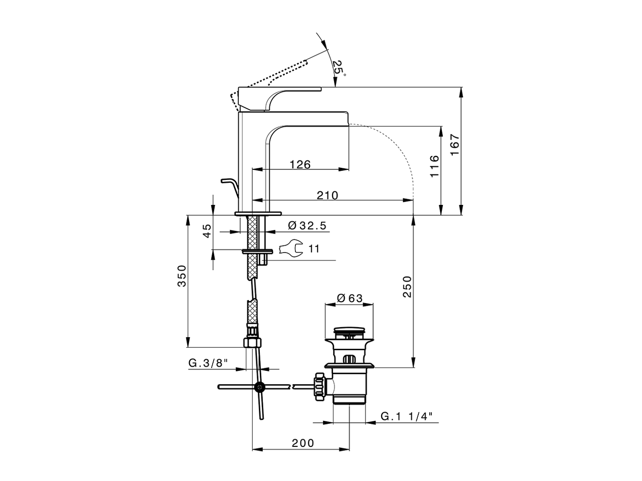 Смеситель для раковины Cisal Cubic CU00C494/CU00C504 схема 2