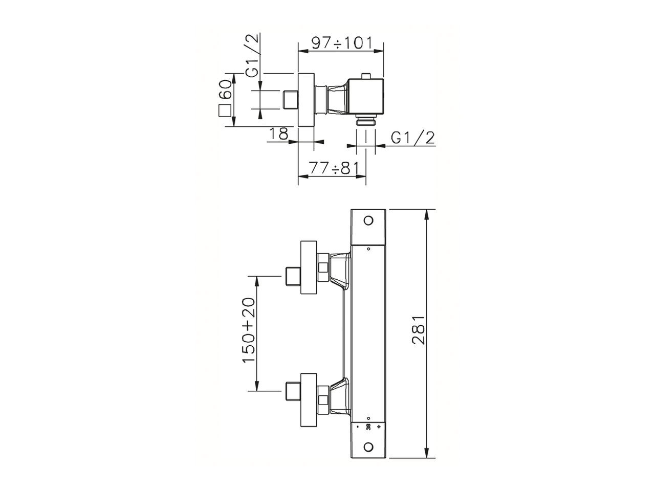 Смеситель для душа Cisal Wave WET01010/WES01010 схема 2