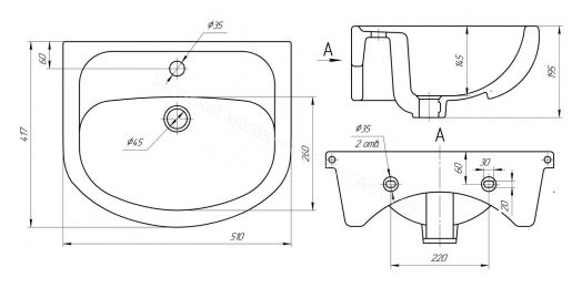 Умывальник мебельный "Элегия 50" Универсал