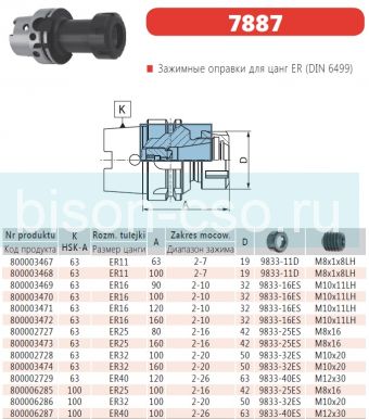 Цанговый патрон Bison-Bial Польша 7887-63-25-160 ER25 Цанговый патрон Bison-Bial Польша 7887-63-25-160 ER25