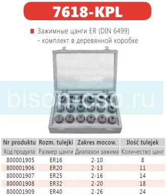 Набор цанг 7618 ER32 Bison-Bial Польша из 18шт