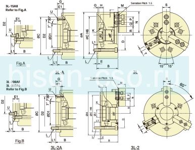Патрон токарный Autogrip 3L-212A8 механизированный с увеличенным ходом кулачка и большим сквозным отверстием