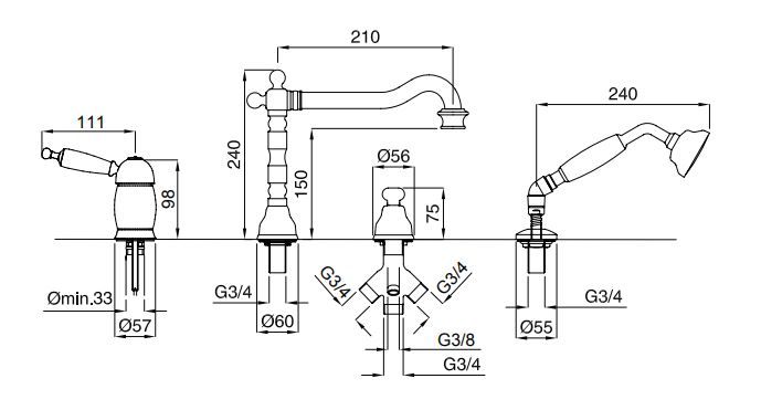 Смеситель для ванны однорычажный Migliore Oxford ML.OXF-6355.BI ФОТО