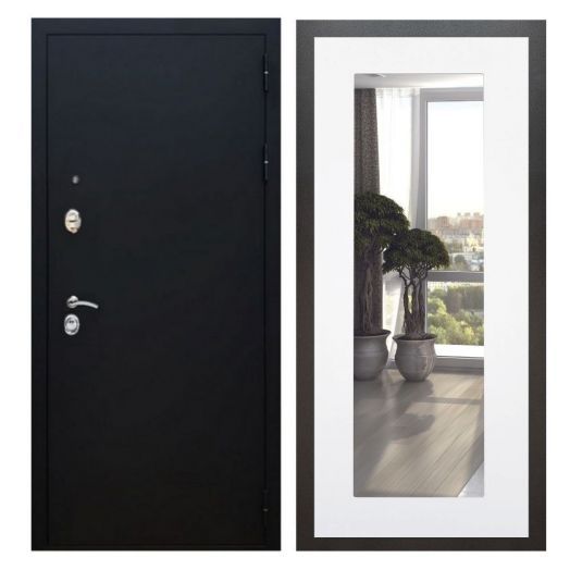 Дверь входная металлическая Great Doors H5 Черный муар Зеркало 18 Белый Софт