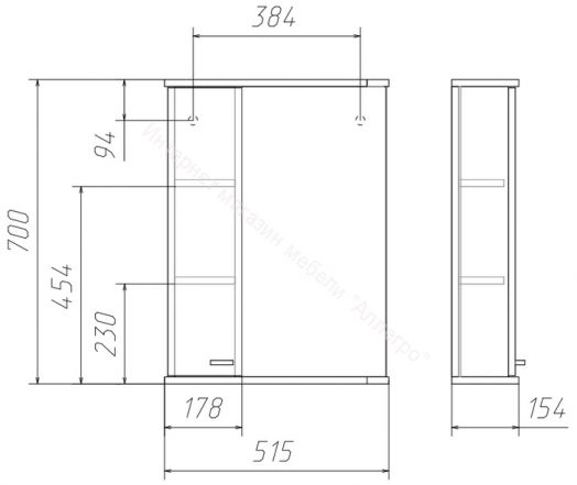 Шкаф-зеркало Классик 50 левый АЙСБЕРГ