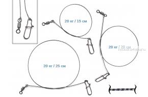 Поводки вольфрам Geman 20 кг / 15-20-25 см (карабин пр-во Корея)