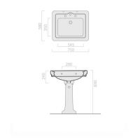 Раковина Galassia Ethos 8400 с 3 отверстиями и переливом 71x58 схема 3