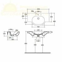 Раковина Galassia M2 5235 с 1 отверстием, 2 намеченными отверстиями и переливом 85x48 схема 2