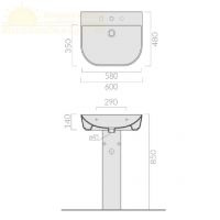 Накладная раковина Galassia M2 Eden 5208 с 1 отверстием, 2 намеченными отверстиями и переливом 60x48 схема 2