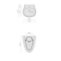 Раковина Galassia Ergo 7100 с 1 отверстием без перелива 55x45 схема 2