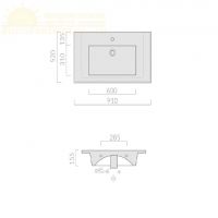 Раковина Galassia Plus Design с 1 отверстием и переливом 91x52 2043 схема 2