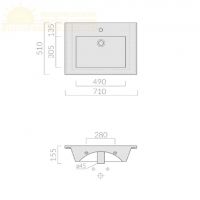 Раковина Galassia Plus Design с 1 отверстием и переливом 71x51 2030 схема 2