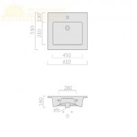 Раковина Galassia Plus Design с 1 отверстием и переливом 61x51 2045 схема 2