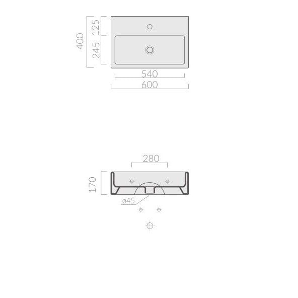 Раковина Galassia Plus Design без отверстий с переливом 60x40 6032 схема 6