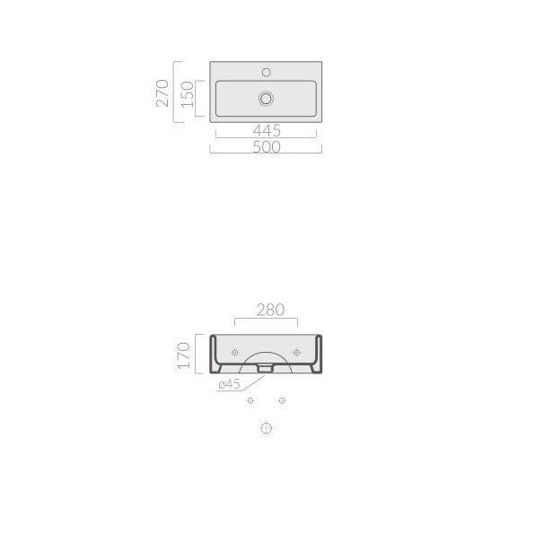 Раковина Galassia Plus Design без отверстий с переливом 50x27 6031 схема 2