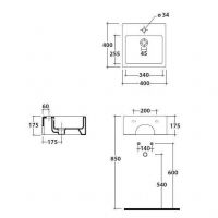 Раковина Galassia Plus Design с 1 отверстием и переливом 40x40 6034M схема 2