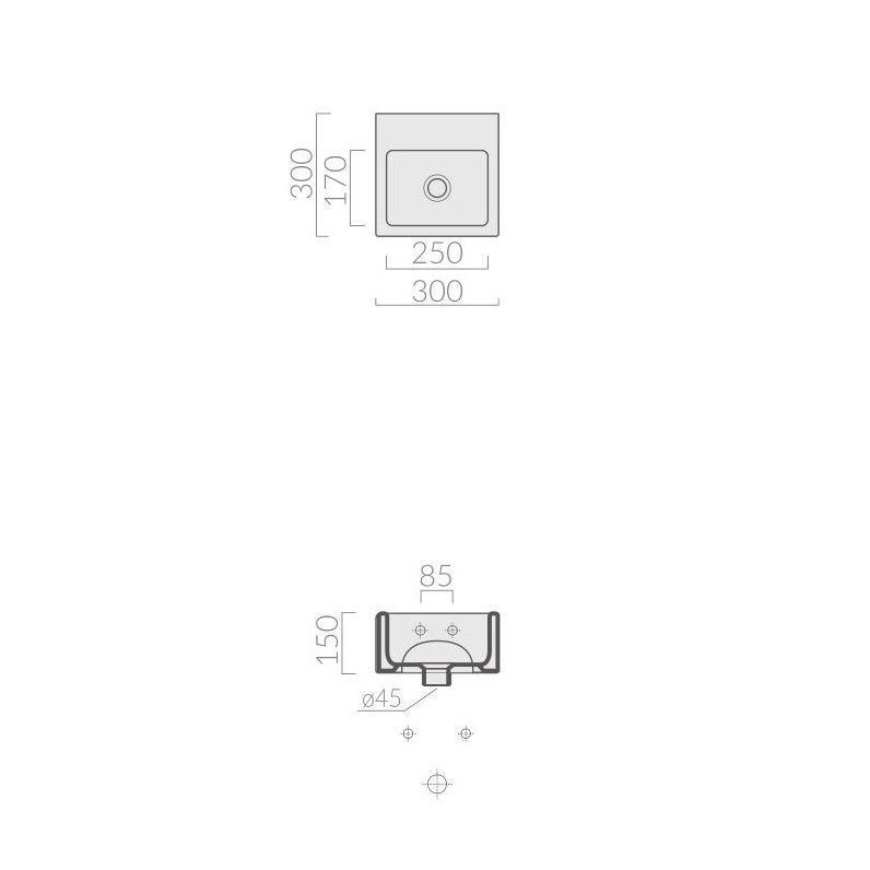 Раковина Galassia Plus Design без отверстий с переливом 30x30 6033 схема 2