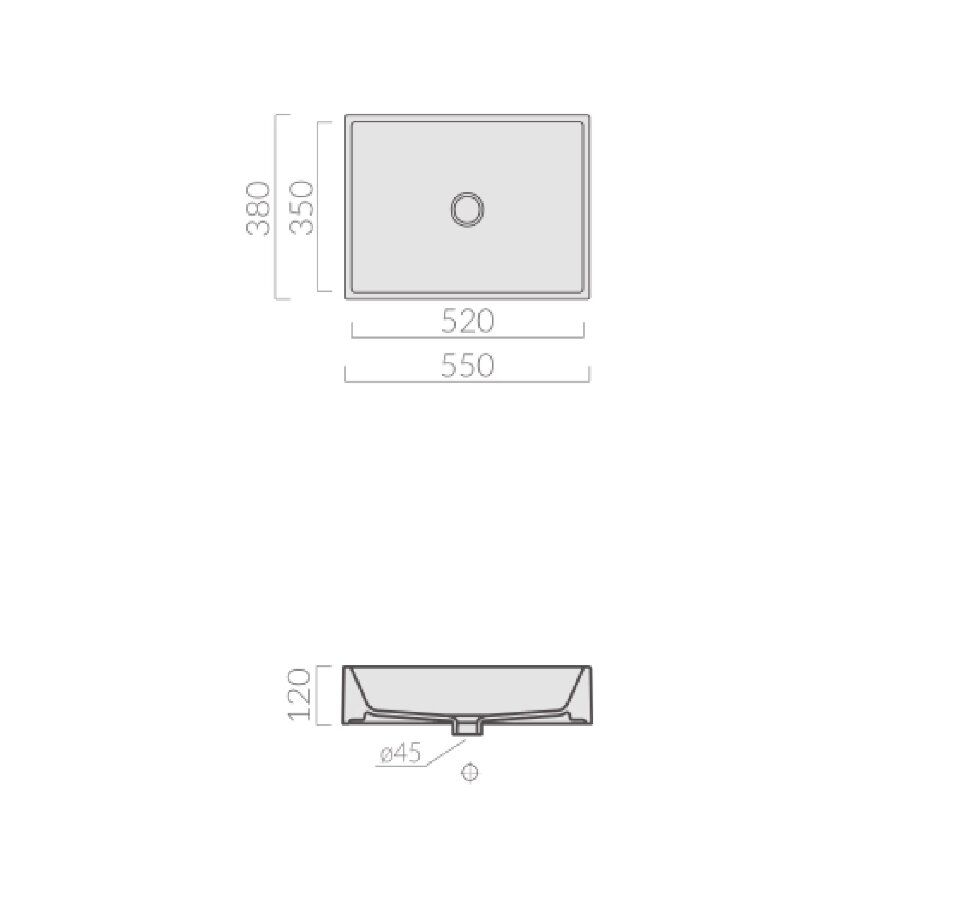 Раковина Galassia Plus Design без отверстий и перелива 55x38 6103 схема 2