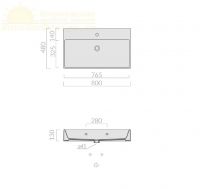 Раковина Galassia Plus Design с 1 отверстием и переливом 80x48 6101 схема 2