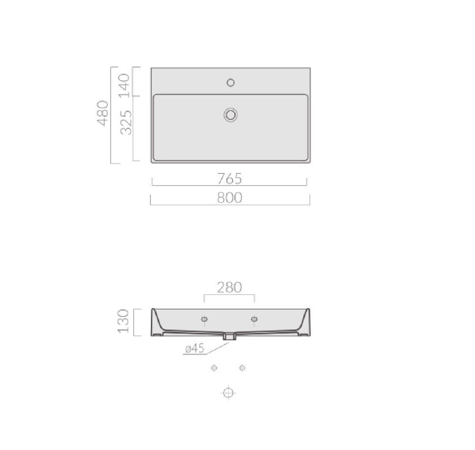 Раковина Galassia Plus Design с 1 отверстием и переливом 80x48 6101 схема 2