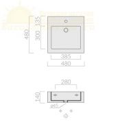 Раковина Galassia Plus Design с 1 отверстием и переливом 48x48 6022 схема 2