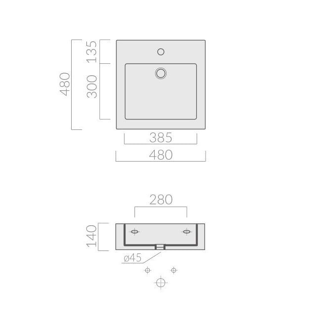 Раковина Galassia Plus Design с 1 отверстием и переливом 48x48 6022 схема 2