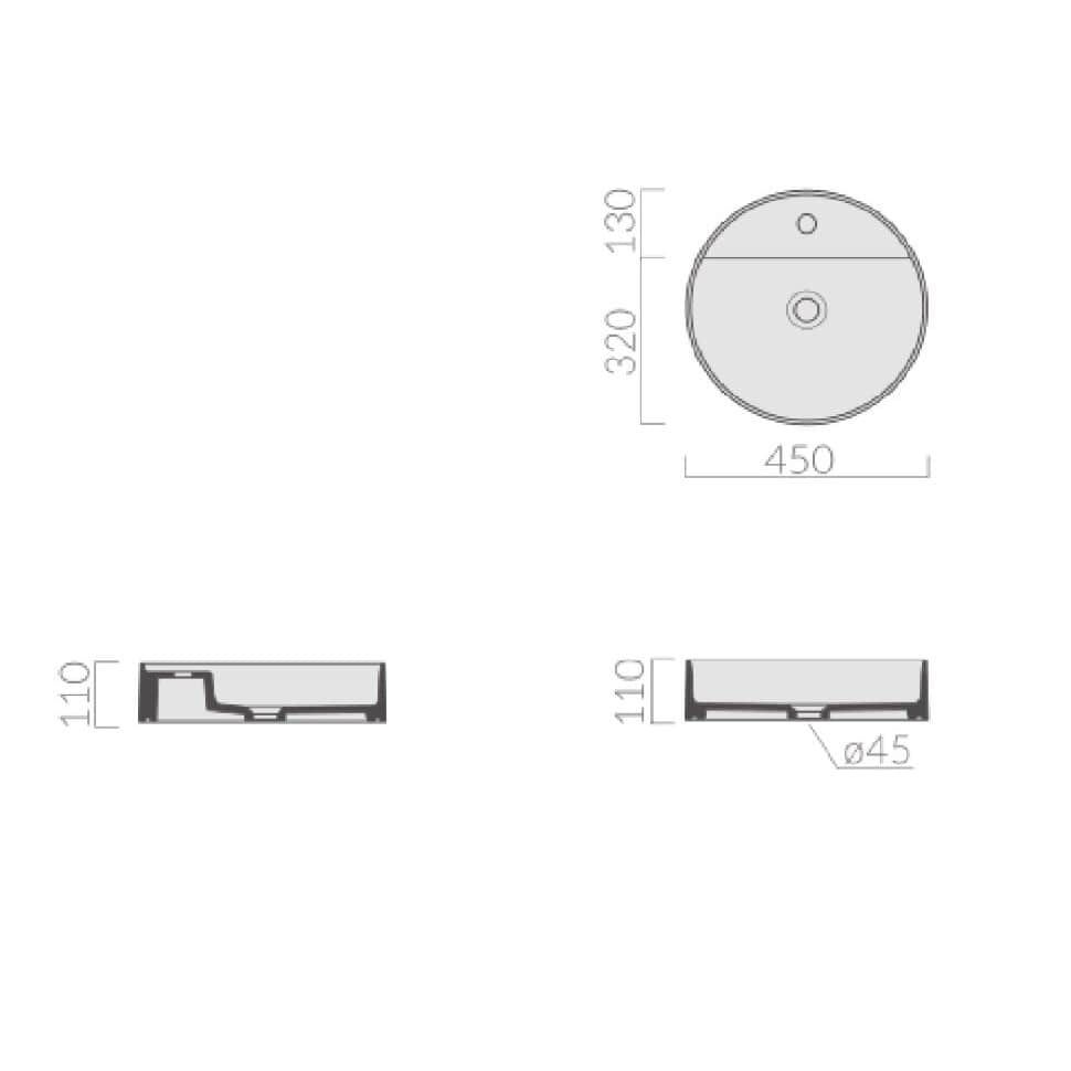 Раковина Galassia SmartB с 1 отверстием, без перелива 45x45 7404 схема 2