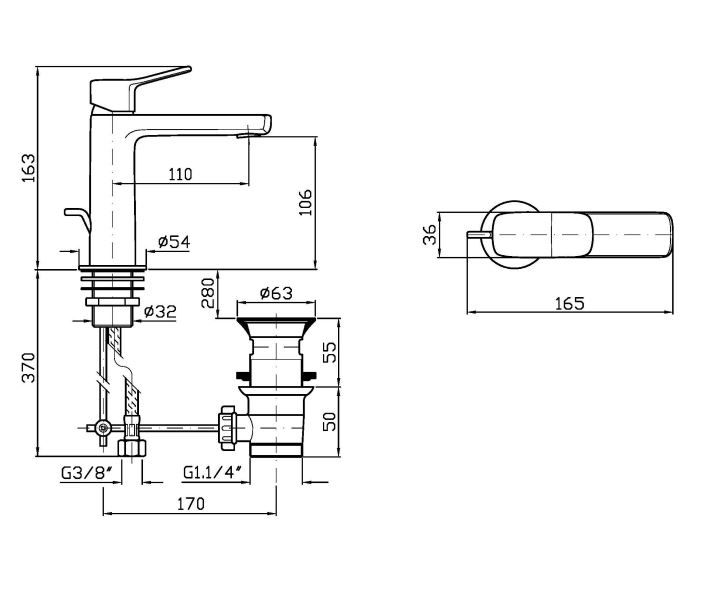 Смеситель для раковины Zucchetti Brim ZBR308/ZBR381 схема 2