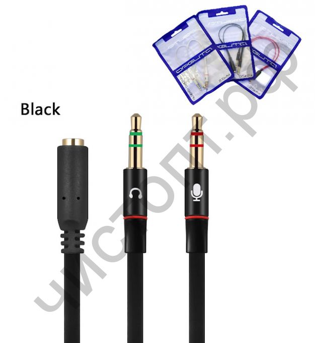 Переходник гнездо 3,5 мм на 2*штекера 3,5 мм 20см OT-AVC43 Черный гарнитуру смартфона в комп