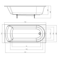 Прямоугольная пристенная ванна Акватек Ника 170х75 схема 2