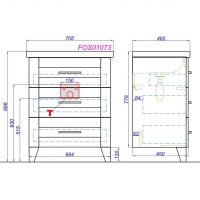 Тумба под раковину Aqwella Фостер напольная с 3 ящиками 70х40 схема 2