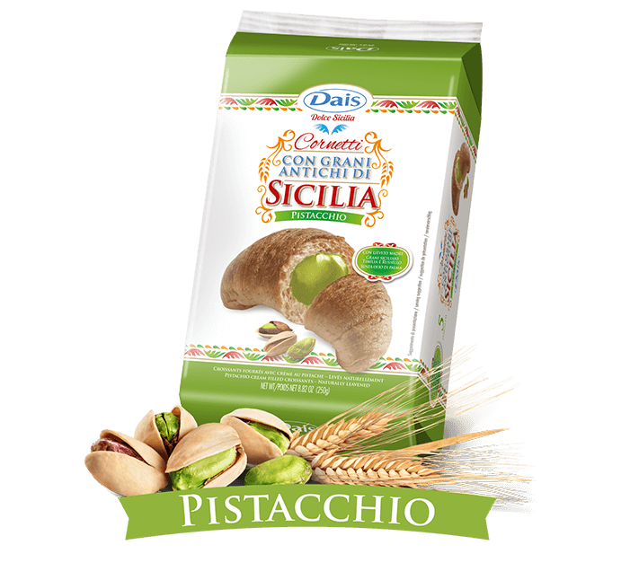 Круассаны с фисташковым кремом, Dolce Sicilia (5 шт по 50 г) 250 г, Cornetti con grani antichi di Sicilia farciti con crema al pistacchio di Sicilia, 250 g