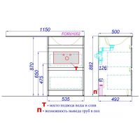 Тумба с раковиной и длинной столешницей Aqwella Forma два ящика 115х88 схема 2