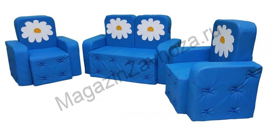 Набор мягкой мебели Машенька с аппликацией (диванчик + 2 кресла), прошивка бантики