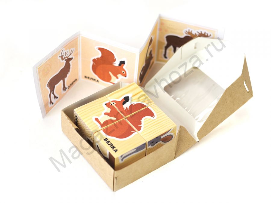 Складные кубики с сюжетными картинками ДИКИЕ ЖИВОТНЫЕ 4 штуки