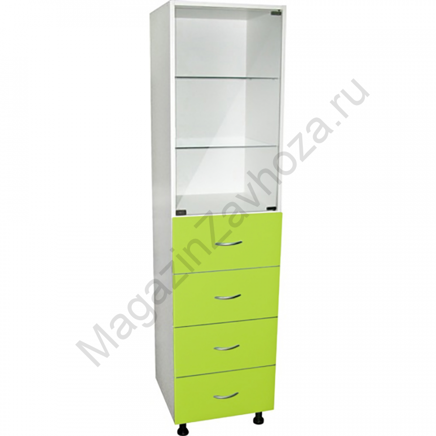 Медицинский шкаф с выдвижными ящиками 2 полки стекло + стеклянная дверца