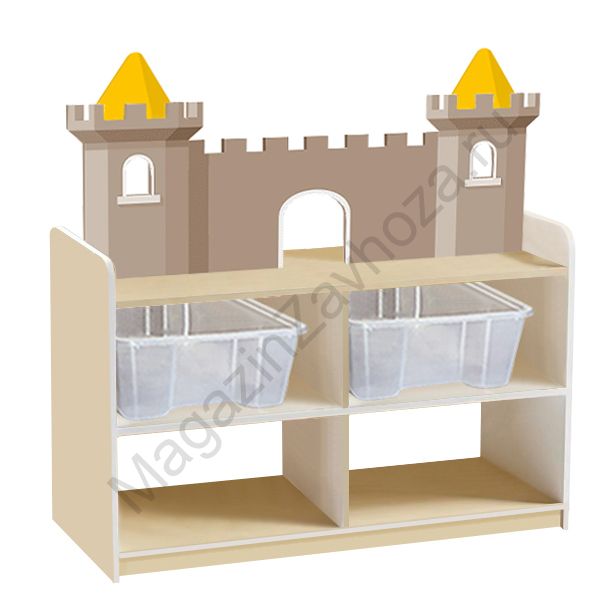 ТУМБА ДЛЯ ИГРУШЕК И ПОСОБИЙ 7 ДВУСТОРОННЯЯ НА ЦОКОЛЕ С 4-МЯ КОНТЕЙНЕРАМИ