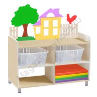 ТУМБА ДЛЯ ИГРУШЕК И ПОСОБИЙ 4 ОДНОСТОРОННЯЯ НА КОЛЁСАХ С 2-МЯ КОНТЕЙНЕРАМИ И МИНИ-МАТАМИ