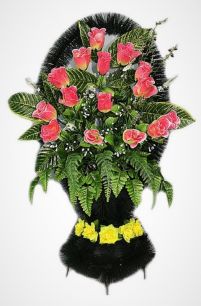Ритуальная корзина "София №4" из алых роз и зелени