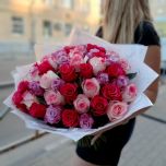 51 роза микс в красивой упаковке "Эйфория"