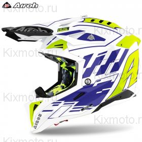 Шлем Airoh Aviator 3 Rampage, бело-жёлто-синий