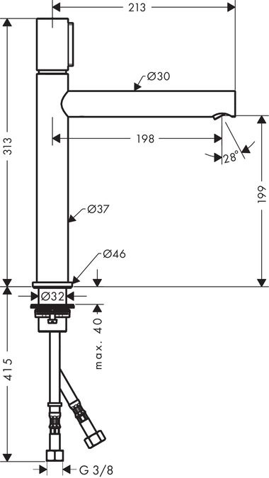 Смеситель Hansgrohe AXOR Uno для раковины 45013000 схема 1