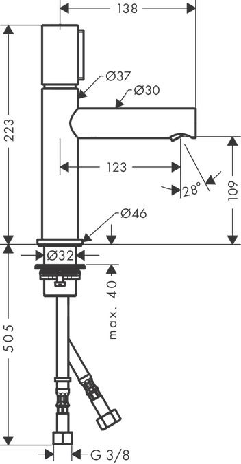 Смеситель Hansgrohe AXOR Uno для раковины 45012000 схема 1