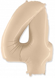 Шар (40''/102 см) Цифра, 4, Кремовый, 1 шт.