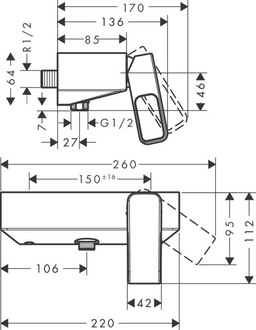 Смеситель Hansgrohe AXOR Urquiola для душа 11620000 схема 1