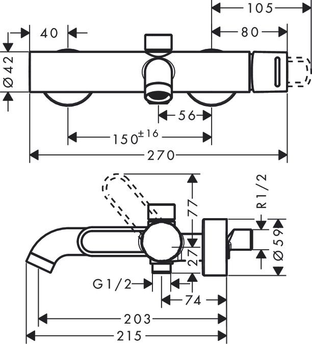 Смеситель Hansgrohe AXOR Uno для ванны с душем 38421000 схема 1