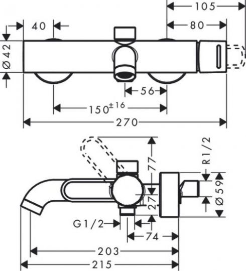 Смеситель Hansgrohe AXOR Uno для ванны с душем 38421000 схема 1