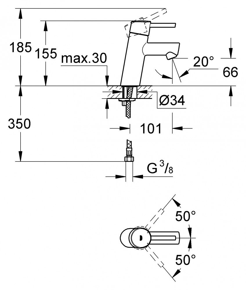 Смеситель Grohe Concetto New для раковины 3220410E схема 4